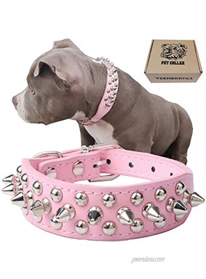 TEEMERRYCA Adjustable Microfiber Leather Spiked Studded Dog Collars with a Squeak Ball Gift for Small Medium Large Pets Like Cats Pit Bull Bulldog Pugs