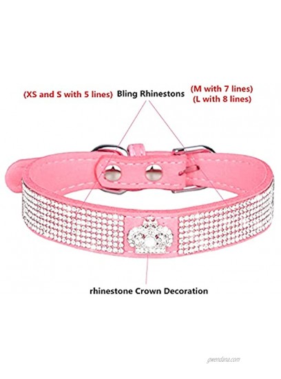 WDPAWS Rhinestones Dog Cat Collar Bling Diamond with Rhinestone Crown Decoration for Small Medium Large Dogs Pink S