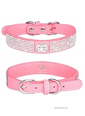 WDPAWS Rhinestones Dog Cat Collar Bling Diamond with Rhinestone Crown Decoration for Small Medium Large Dogs Pink S
