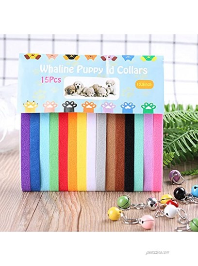 Whaline 15pcs Double Side Soft Plush Puppy ID Collars with Bells for Dog and Cat