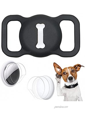 Wustentre Protective Case Compatible for Apple AirTags for Dog Cat Collar Pet Loop Holder AirTag Holder Accessories with Screen Protectors Air Tag Silicone Cover for Pet Collar Black