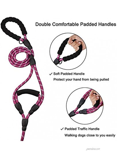 Anbeer 6 FT Dog Leash Traffic Padded Two Handles Reflective Threads for Control Safety Training for Medium to Large Dogs-Purple