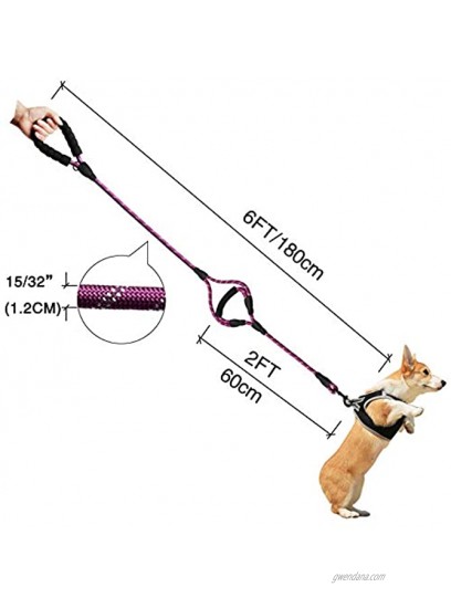 Anbeer 6 FT Dog Leash Traffic Padded Two Handles Reflective Threads for Control Safety Training for Medium to Large Dogs-Purple