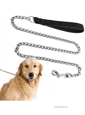 Dog Chain Leash Chew Proof Dog Leash with Comfortable Handle and Swivel Clip for Medium Large Size Dogs' Walking Hiking and Training
