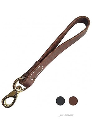 FAIRWIN Leather Short Dog Leash 12" Short Dog Traffic Lead Leash for Large Dogs Training and Walking  Width: 3 4" Brown-New