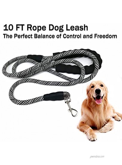 FVILIPUS 10 FT Heavy Duty Rope Dog Leash with Comfortable Durable Soft Padded Handle Slip Long Dog Leash Strong Highly Reflective Nylon Dog Leash for Large Medium Small Dogs