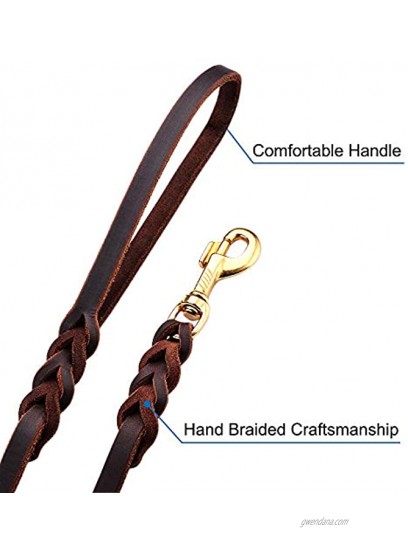 Leather Dog Leash Braided 4ft 6ft Heavy Duty Training for Large Medium Small Breed Dog Brown Standard Pet Leashes
