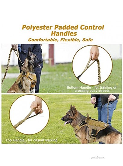 rabbitgoo Tactical Bungee Dog Leash Elastic Leads Rope with 2 Padded Traffic Control Handles for Military Dog Training and Night Walking Quick Lock & Release Safety & Comfort Tan