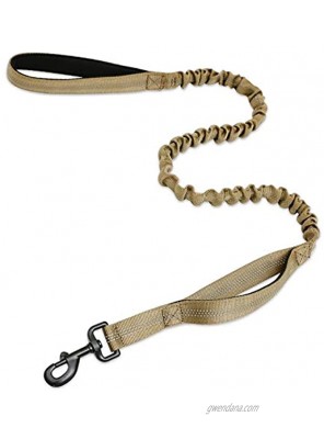 rabbitgoo Tactical Bungee Dog Leash Elastic Leads Rope with 2 Padded Traffic Control Handles for Military Dog Training and Night Walking Quick Lock & Release Safety & Comfort Tan