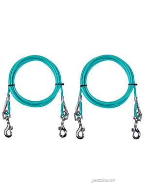 AMOFY 2PCS 10ft Dog Tie Out Cable Galvanized Steel Wire Rope with PVC Coating for Dogs up to 80 Pound