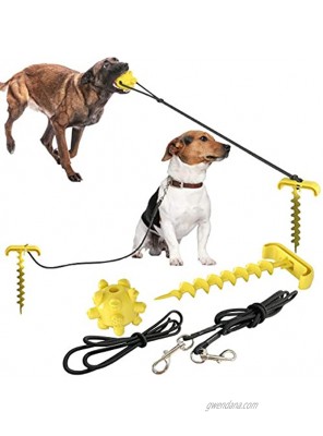 Dog Tie Out Cable and Stake 10.19" Sturdy Stake for Dog Tie Out with Dog Chew Toy and Elasticity Dog Chain for Camping Backyard Great for Small Medium Large Dogs Up to 120 lbs