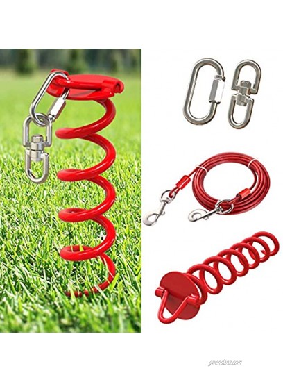 Dog Tie Out Cable and Stake 360° No Tangle Heavy Spiral Dog Yard Stake and Leash for Small to Large Dogs or Two Dogs Up to 125 lbs 30ft Dog Chain Leash for Outside Yard Camping Park 30 ft Red