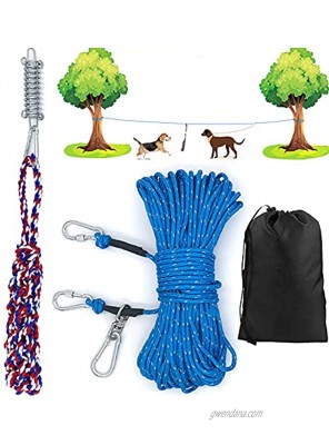 Dog Tie Out Cable for Camping -100ft Heavy Duty Overhead Trolley System Dog Rope Toys with Big Spring Pole Kit for Dogs up to 200lbs Portable Reflective Dog Lead Line for Yard Park and Outdoor