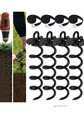 Eurmax 4-Pc Pack Spiral Stakes Heavy Duty Anchor Kit for Trampoline Tents tarps Canopies,car Ports,Dog tie Out and etc Bonus Tie Down Straps 4-Pc Pack