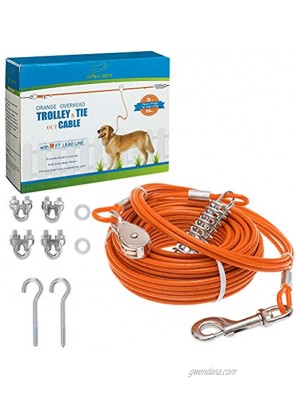 EXPAWLORER Dog Run Cable Heavy Duty Dog Tie Out Cable Dog Lead for Camping Yard 75FT Steel Wire Rope with 10FT Runner up to 125lbs for Dogs Pet Training Leash Set Dog Chains for Outside