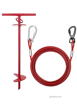 EXPAWLORER Dog Tie Out Cable and Stake 15 Ft Dog Lead for Yard with Carabiner 16.3 Inches Solid Sturdy Spiral Anchor Up to 125 lbs for Outdoors Camping Garden