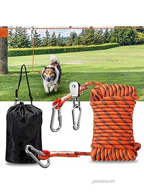 Gimars 50ft High Visibility Dog Tie Out Cable for Camping Portable Dog Camping Gear for Dogs Up to 300lbs Heavy Duty Dog Lead with Overhead Trolley System for Yard Camping Parks Outdoor