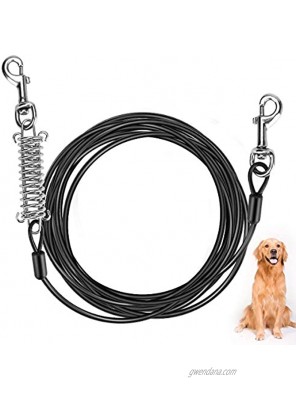 Jhua Dog Tie Out Cable 20ft Tie Out Cable for Dogs Stainless Steel Wire Rope with Shock Absorbing Spring & Metal Swivel Hooks Pet Tie Out Cable for Large Dogs Up to 110 lbs
