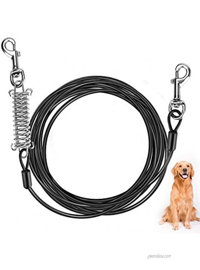 Jhua Dog Tie Out Cable 20ft Tie Out Cable for Dogs Stainless Steel Wire Rope with Shock Absorbing Spring & Metal Swivel Hooks Pet Tie Out Cable for Large Dogs Up to 110 lbs