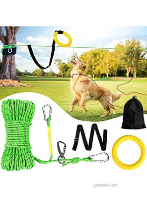 NTR Dog Tie Out Cable for Camping 50ft 70ft 100ft Heavy Duty Overhead Trolley System for Dogs up to 350lbs with Outdoor Hanging Bungee Dog Toy Anti-Slip Belt Portable Reflective Dog Lead for Yard Park
