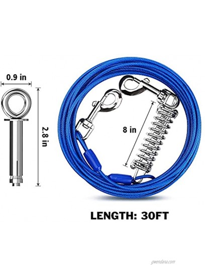 Petbobi Upgrade 30 ft Tie Out Cable for Dog with Expansion Bolt Stake Durable Spring and Metal Swivel Hooks for Outdoor Yard Rust-Proof Training Tether for Small to Medium Dogs Up to 85 Pounds