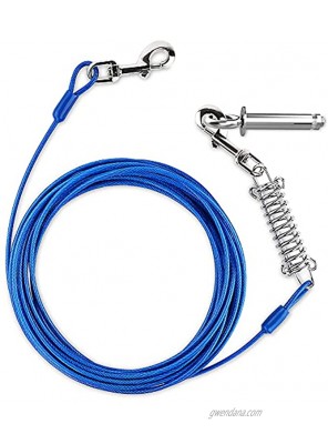 Petbobi Upgrade 30 ft Tie Out Cable for Dog with Expansion Bolt Stake Durable Spring and Metal Swivel Hooks for Outdoor Yard Rust-Proof Training Tether for Small to Medium Dogs Up to 85 Pounds