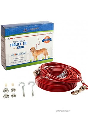 PUPTECK Dog Run Cable 100 ft Heavy Weight Tie Out Cable with 10 Feet Runner for Dog up to 125lbs Red