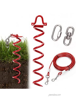 Thankspaw Dog Tie Out Cable and Stake 32FT Dog Runner Cable for Camping and Yard Outside 360° No Tangle Spiral Ground Anchor Stake for Small to Large Pets Up to 125 LBs