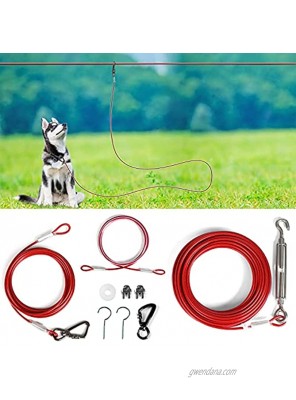 XiaZ Dog Tie Out Cable Dog Aerial Run Lead for Large Dogs up to 120lbs Heavy Duty Dog Runner for Yard Camping Outdoor with 15 Ft Dog Running Lead Cable Sling to Protect Trees