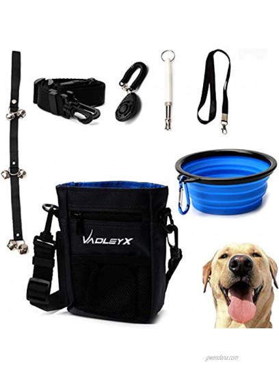 AyeVision Dog Treat Pouch Bag with Training Clicker,House Training Doorbells,Collapsible Dog Bowl,Whistle-Tools Adjustable Shoulder Strap Built-in Poop Bag Dispenser Dog Walking Training