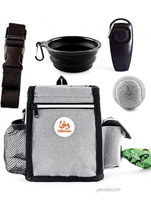 Glifmeey Dog Treat Pouch Pet Training Kit Bag,Dog Treat Pouch Magnetic Closure,Dog Training Fanny Pack with Shoulder Straps,Folding Dog Bowls,Clickers,Training Balls Easily Carries Pet Toys,Kibbles