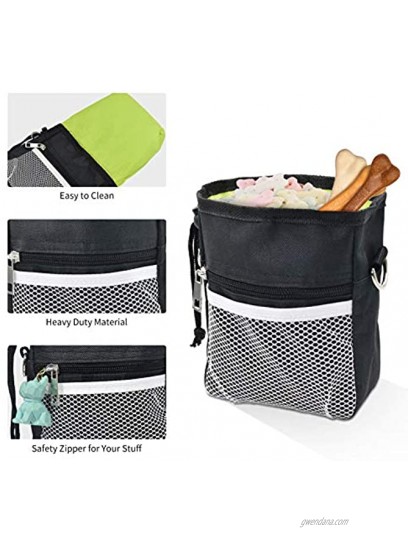 LUXACO Dog Treat Pouch Bag with Poop Bag Holder Waterproof Puppy Training Walking Bag Shoulder Strap Waist Belt and Clip Easily Carrying Dog Toys Food Black&Grey