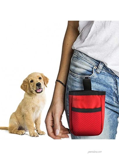 Meric Dog Food Bag 5x2x4 Treat Tote for Dog Training Red Oxford Fabric Pouch Holds 1 Cup 12oz of Pet Food or Treats Includes Belt Loop and Clip for Hands-Free Carrying 1-Piece