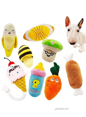 Qulable Dog Squeaky Toys Cute Plush Toys for Puppy Small Medium Dogs Variety of Animal Fruits and Vegetable Small Medium Dogs Variety of Animal Fruits and Vegetables 8 Pack