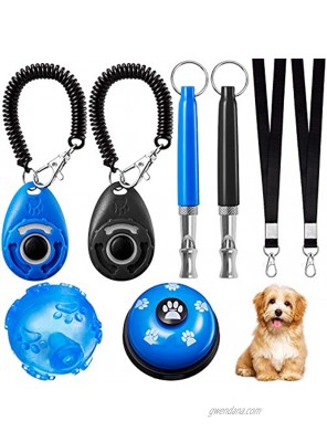 8 Pieces Dog Training Set Include Adjustable Sound Dog Training Whistle with Lanyard Training Clicker Dog Training Bell and Dog Squeak Lighting Ball for Dog Recall Behavioral Silent Training