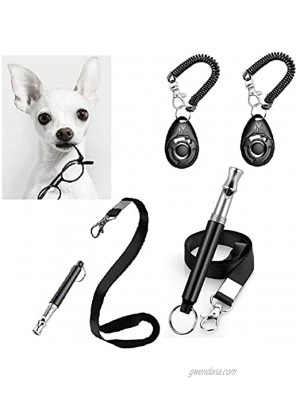 JOOFANDA 6 in 1 Dog Training Whistle Stop Barking 2 Professional Ultrasonic Whistle 2 Clickers with Wrist Strap with 2 Free Lanyard Straps