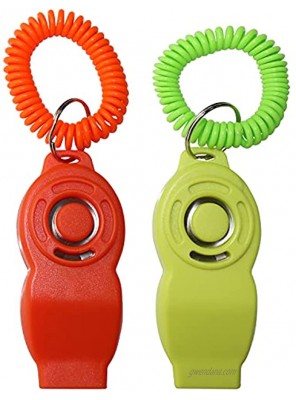 BESUNTEK Dog Training Clicker 2 in 1 Pet Training Whistle and Clicker Pet Training Tools with Wrist Bands Strap for Dog Puppy Cat,2pack