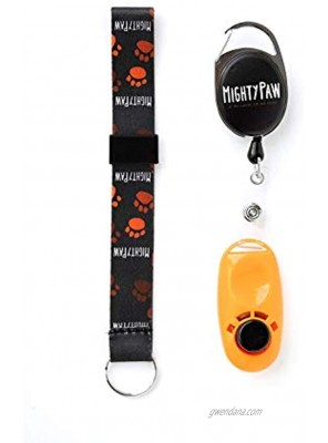 Mighty Paw Dog Training Clicker 2 Attachment Options Retractable Belt Clip + Wrist Lanyard Orange