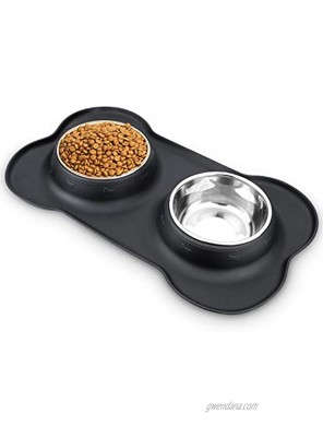 AsFrost Dog Food Bowls Stainless Steel Pet Bowls & Dog Water Bowls with No-Spill and Non-Skid Feeder Bowls with Dog Bowl Mat for Dogs Cats and Pets-Black Grey Pink 24Oz-54 0z in Total