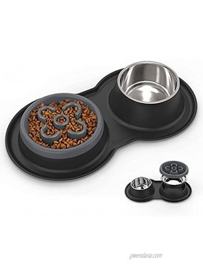 BurgeonNest Slow Feeder Dog Bowls 27oz Stainless Steel 4-in-1 Food and Water Bowls with No-Spill Non-Skid Silicone Mat Eco-Friendly Slow Down Eating Puzzle Bowl for Medium Sized Dogs
