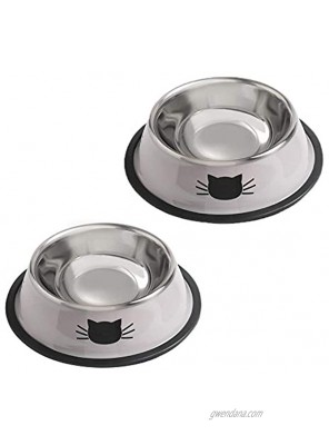 Cat Bowls for Food and Water Rapsrk Stainless Steel Cat Food Bowls Pet Bowl with Rubber Base Small Cat Dog Bowl with Cute Cats Painted Cat Water Bowls Non-Slip Kitten  Rabbit  Puppy Cat Dish