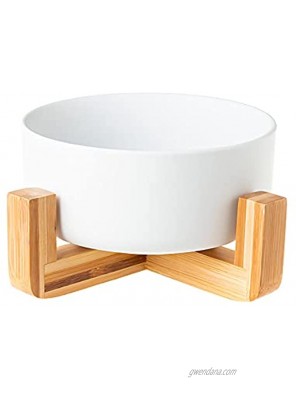 Ceramic Dog Cat Bowl Dish with Anti-Slip Bamboo Wood Stand Weighted Food Water Feeder for Cats & Medium Dogs 28.7fl oz 850ml