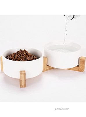 Dog Bowl Raised Dog Food and Water Bowl Ceramic Dog Bowl Set with Non-Slip Wood Stand for Medium Sized Dog and Cat 28.74oz