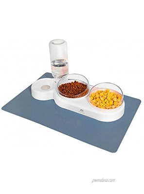 Marchul Gravity Water and Double Food Bowls Triple Bowls with a Bowl Mat Cat Wet and Dry Food Bowl SetWhite