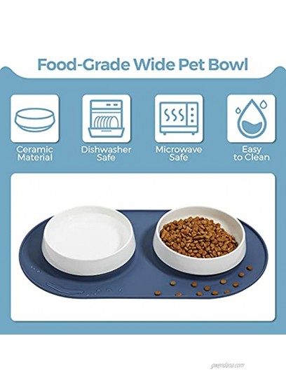 MSBC Ceramic Dog Bowl Set with Silicone Mat Non-Skid Non-Spill Wide Mouth Dog Feeding Bowl Food and Water Pet Feeder for Dog Cat Puppy Feeding Mat with Removable Ceramic Bowl Dishwasher Safe