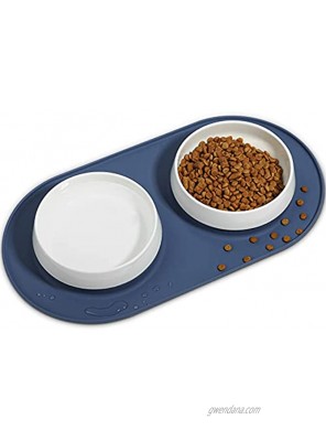 MSBC Ceramic Dog Bowl Set with Silicone Mat Non-Skid Non-Spill Wide Mouth Dog Feeding Bowl Food and Water Pet Feeder for Dog Cat Puppy Feeding Mat with Removable Ceramic Bowl Dishwasher Safe
