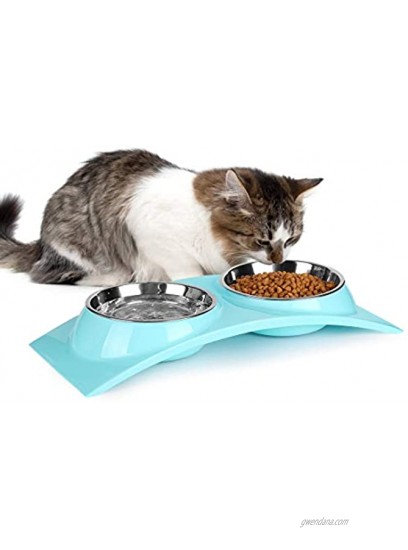 nonbrand Paragon Double Small Dog Bowls Premium Stainless Steel Food and Water Bowls for Cats Dual Use pet Feeder with Stand Free The Neck for Small Dogs & CatsBlue