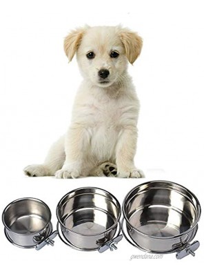 Pet Dog Stainless Steel Coop Cups with Clamp Holder Detached Dog Cat Cage Kennel Hanging Bowl,Metal Food Water Feeder for Small Animal Ferret Rabbit Medium