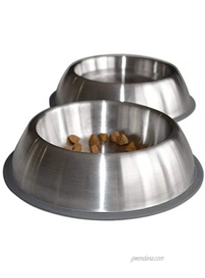 PetFusion Premium Brushed Anti-tip Dog & Cat Bowls Set of 2 Bowls. Food Grade Stainless Steel. Bonded Silicone Ring for Traction.