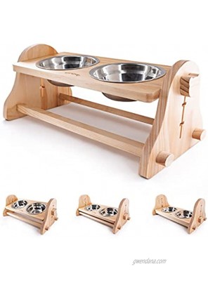 BIERDORF Elevated Dog Bowls Raised Pet Bowls for Cats and Small Dogs Adjustable Elevated Dog Cat Food and Water Bowls Stand Feeder with 2 Stainless Steel Bowls 3'' Tall-20 oz Bowl